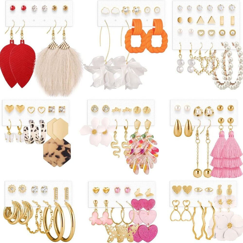 Brand New Earrings Set For Women Assorted Styles And Colors 58 Pairs